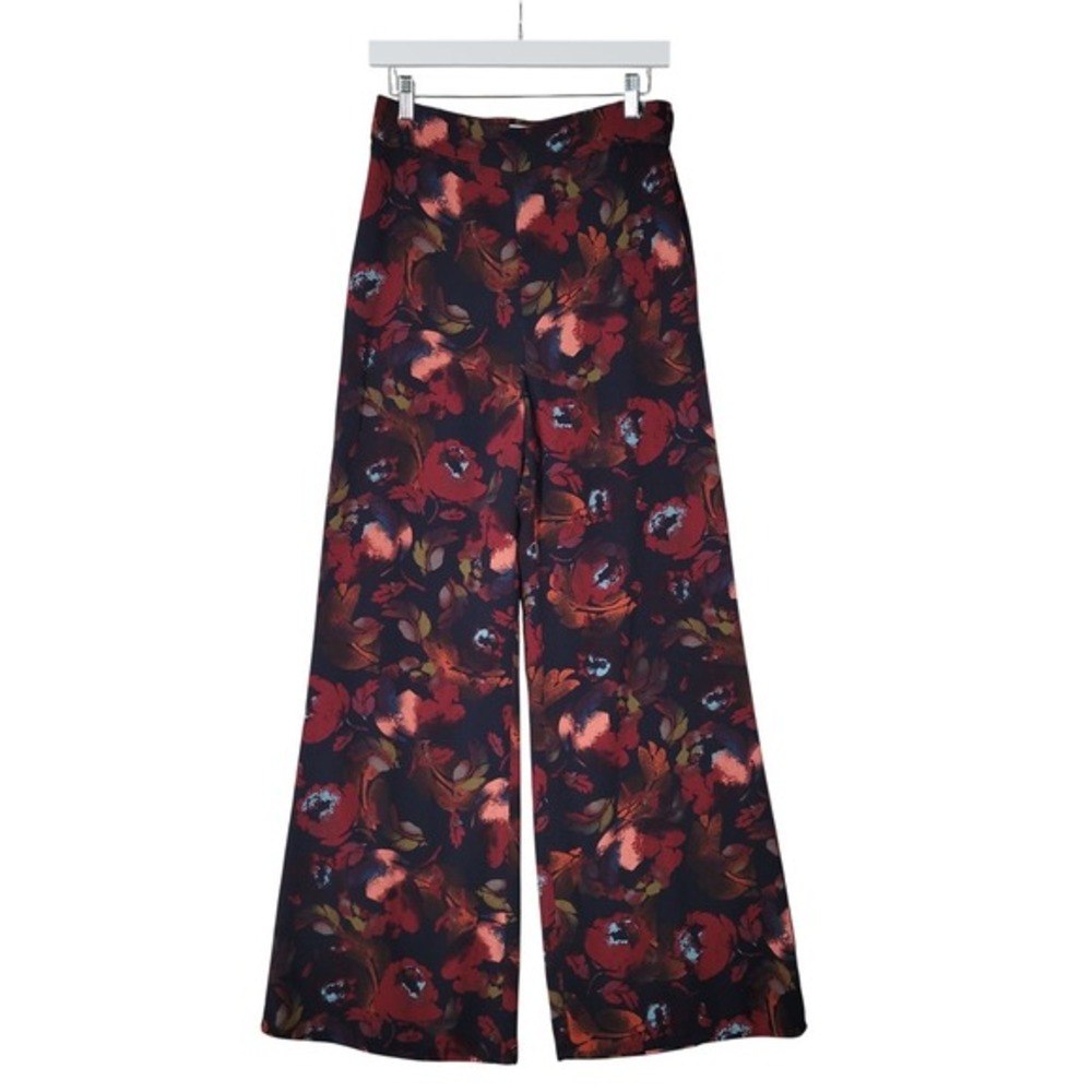 Leith Floral Wide Leg Pants Womens Small Navy Red High Waist Trouser‎ Flowy